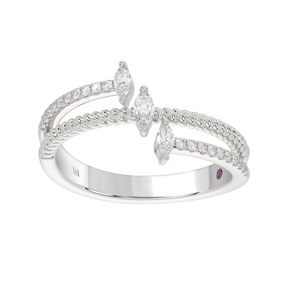 20790348_VA24909W-1201x1201.jpg 18K WHITE GOLD 1/4CT ROUND/MARQUISE DIAMOND LADIES RING - Image 1