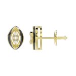 18K YELLOW GOLD 1/10CT ROUND/BAGUETTE DIAMOND LADIES EARRINGS (MIDNIGHT BLACK ENAMEL) - Image 2