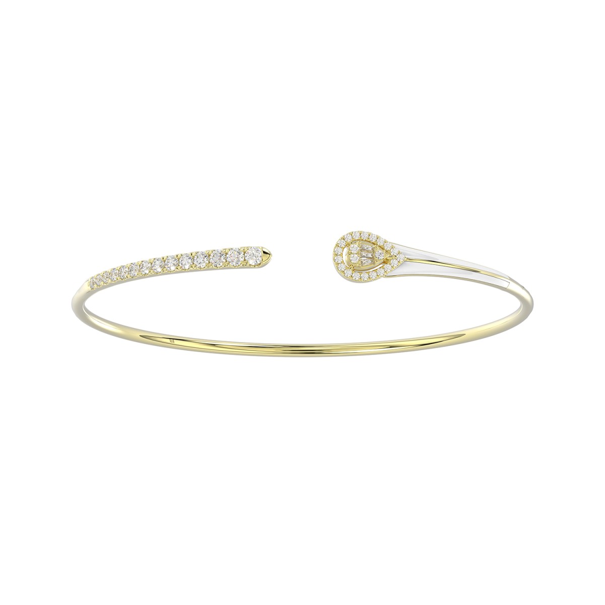 20791158_VA23718Y-WIT-1201x1201.jpg 18K YELLOW GOLD 1/2CT ROUND/BAGUETTE DIAMOND LADIES BANGLE (SOFT WHITE ENAMEL) - Image 1