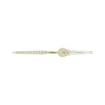 18K YELLOW GOLD 1/2CT ROUND/BAGUETTE DIAMOND LADIES BANGLE (SOFT WHITE ENAMEL) - Image 4