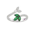 18K WHITE GOLD 7/8CT ROUND/EMERALD DIAMOND LADIES RING(COLOR STONE EMERALD/MARQUISE DIAMOND 5/8CT