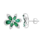 14K WHITE GOLD 2CT ROUND/PEAR/MARQUISE DIAMOND LADIES EARRINGS(COLOR STONE PEAR GREEN EMERALD DIAMOND/MARQUISE DIAMOND 1 3/4CT)