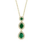 14K YELLOW GOLD 1 7/8CT ROUND/PEAR/OVAL DIAMOND LADIES PENDANT WITH CHAIN(COLOR STONE ROUND/PEAR/OVAL/GREEN EMERALD DIAMOND 1 3/8CT)