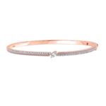18K ROSE GOLD 1/3CT ROUND/BAGUETTE DIAMOND LADIES BANGLE (AURORA PINK ENAMEL)