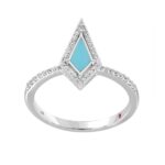 18K WHITE GOLD 1/6CT ROUND DIAMOND LADIES RING (CELESTE BLUE ENAMEL)