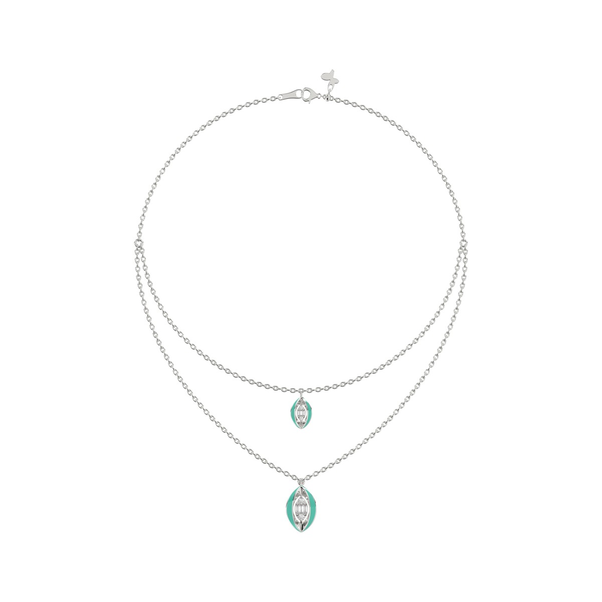 20856214_VA23469W-TFY-1201x1201.jpg 18K WHITE GOLD 1/6CT ROUND/BAGUETTE DIAMOND LADIES NECKLACE (CELESTE BLUE ENAMEL) - Image 1
