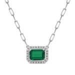 18K WHITE GOLD 1CT ROUND/EMERALD DIAMOND LADIES NECKLACE(COLOR STONE GREEN EMERALD DIAMOND 7/8CT)