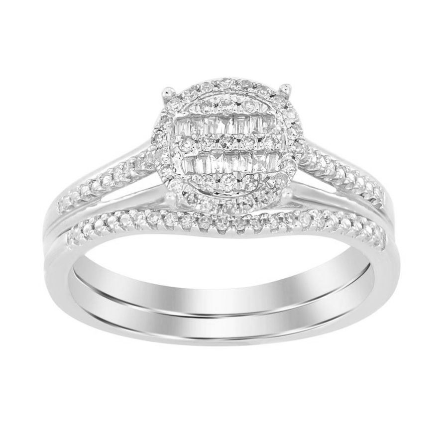 20891697_260538W-41696.jpg LADIES BRIDAL SET 0.25CT ROUND/BAGUETTE DIAMOND 10K WHITE GOLD - Image 1