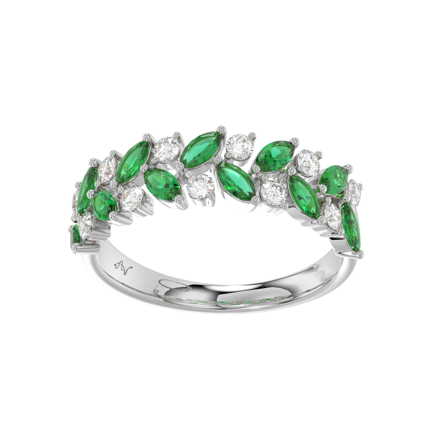 20891914_317591W-NT-A-53113.jpg LADIES RING 0.42CT ROUND/EMERALD/MARQUISE DIAMOND 14K WHITE GOLD (CENTER STONE MARQUISE EMERALD-0.08CT) - Image 1