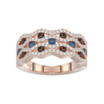 14K Rose Gold 1.00Ct Round Blue & Dark Brown Diamond Ladies Band Multi Color Fine Jewelry