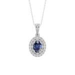 Elegant 14K White Gold Ladies Pendant Featuring Oval Sapphire And Round Diamond Accents 1.16Ct Includes Chain For A Complete Luxury Look.