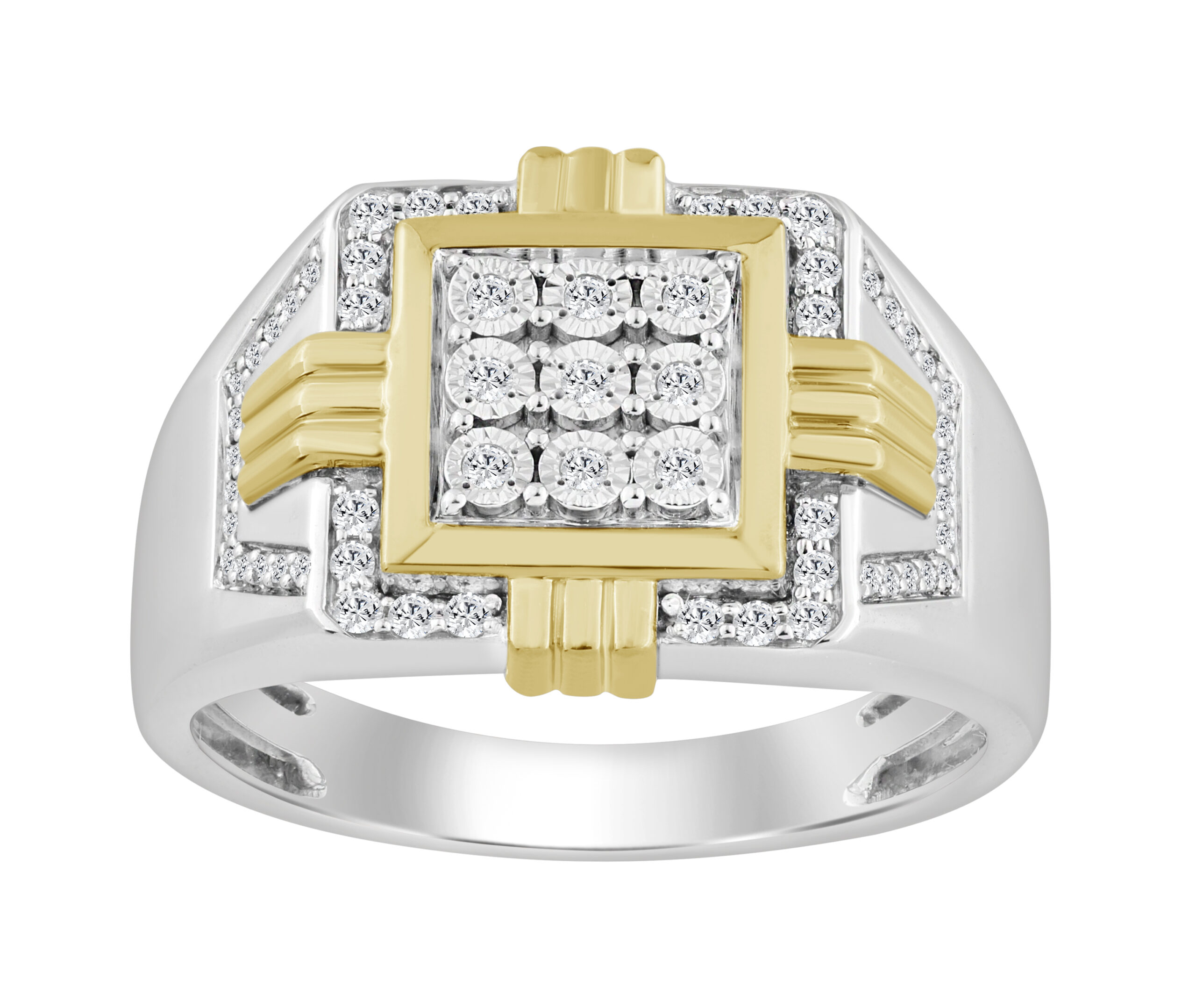20893085_360050WY-SS.jpg Sterling Silver Men'S 0.25CT Round Diamond Fashion Engagement Ring Elegant Wedding Jewelry - Image 1