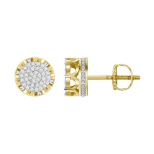 MEN'S EARRINGS 0.15CT ROUND DIAMOND YELLOW GOLD/STERLING SILVER