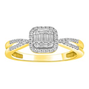 LADIES RING 0.33CT ROUND/BAGUETTE DIAMOND 10K YELLOW GOLD