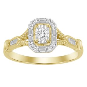 LADIES RING 0.25CT ROUND/BAGUETTE/OVAL DIAMOND 10K YELLOW GOLD