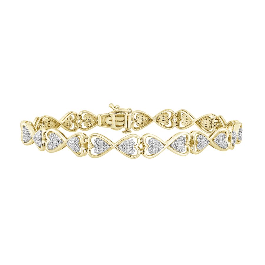 282062Y.jpg LADIES BRACELET 1.00CT ROUND/BAGUETTE DIAMOND 10K YELLOW GOLD - Image 1