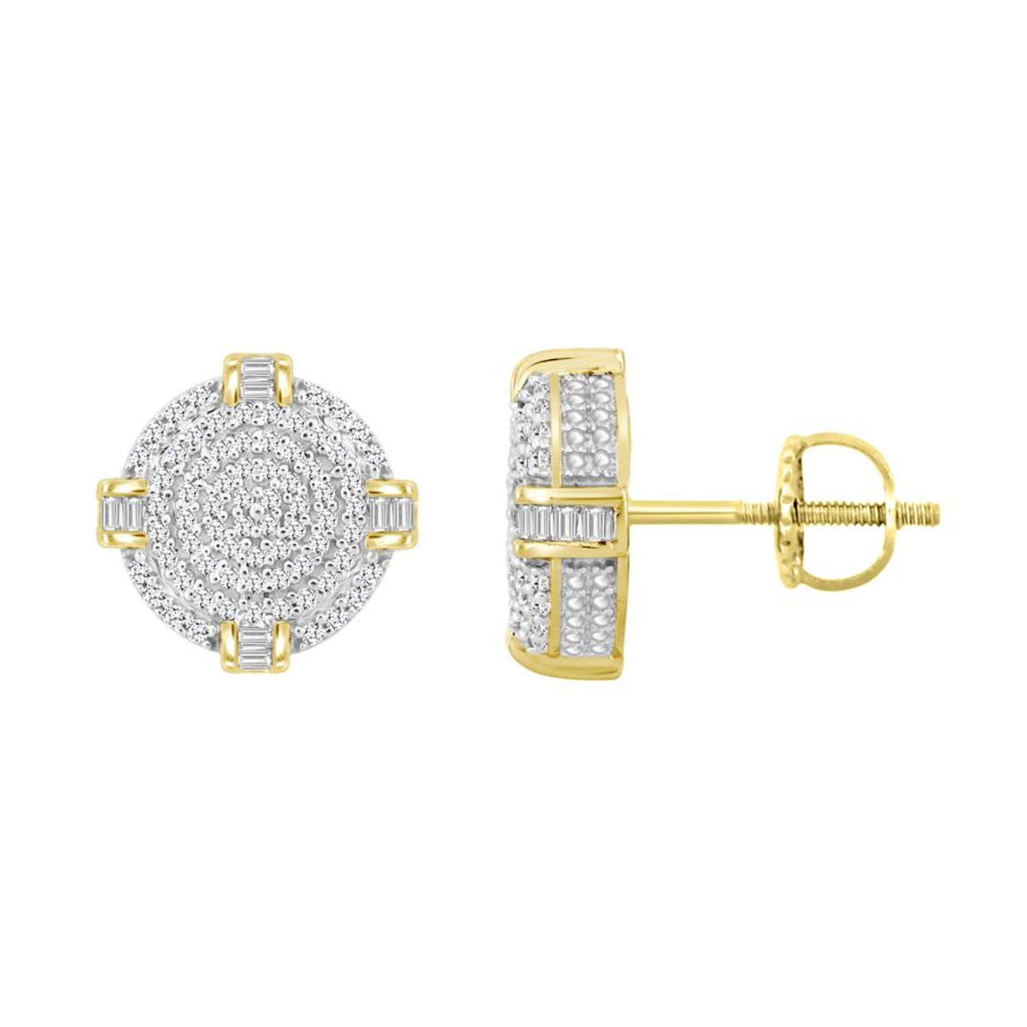 283007Y.jpg LADIES EARRINGS 0.50CT ROUND/BAGUETTE DIAMOND 10K YELLOW GOLD - Image 1