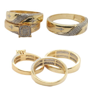 UNISEX TRIOS SET 0.50CT ROUND DIAMOND 10K YELLOW GOLD