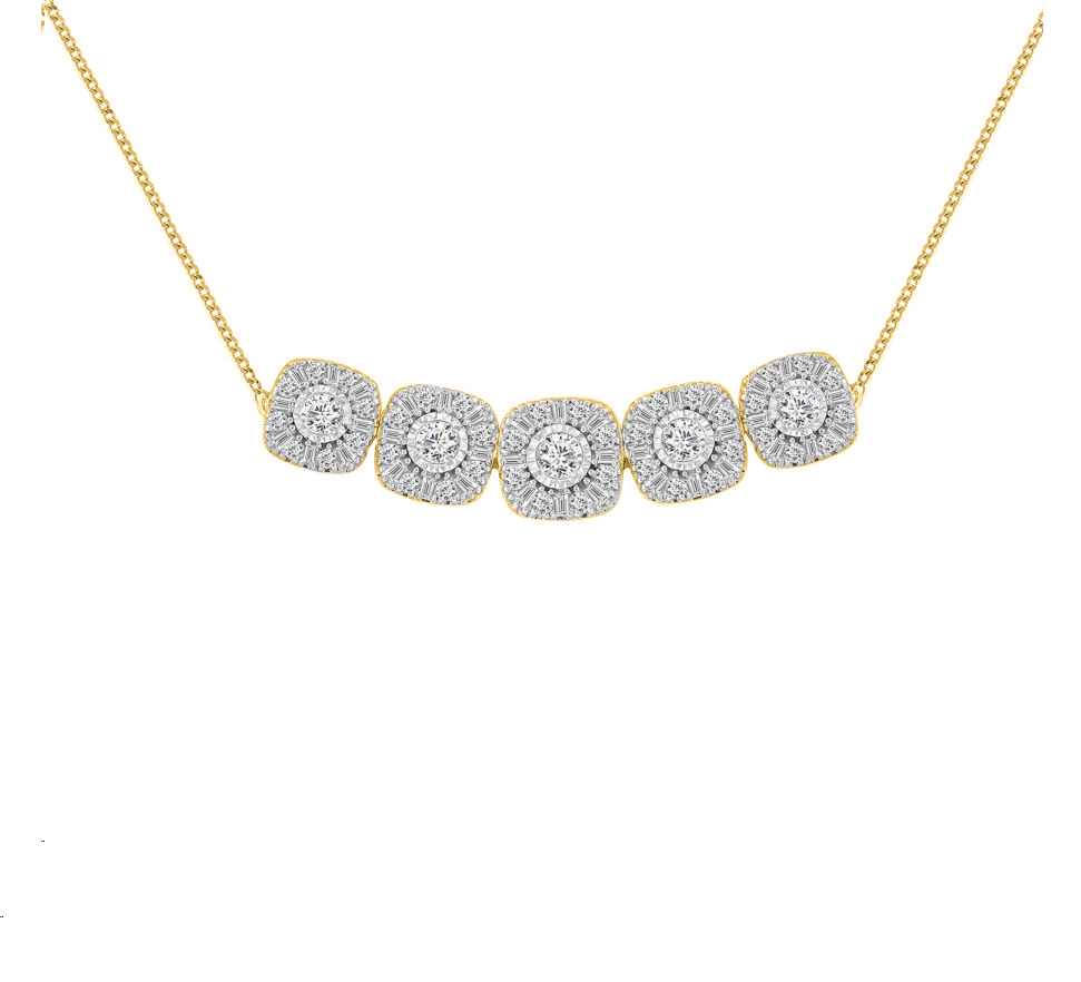 298966Y.jpg LADIES NECKLACE 1.00CT ROUND/BAGUETTE DIAMOND 14K YELLOW GOLD - Image 1