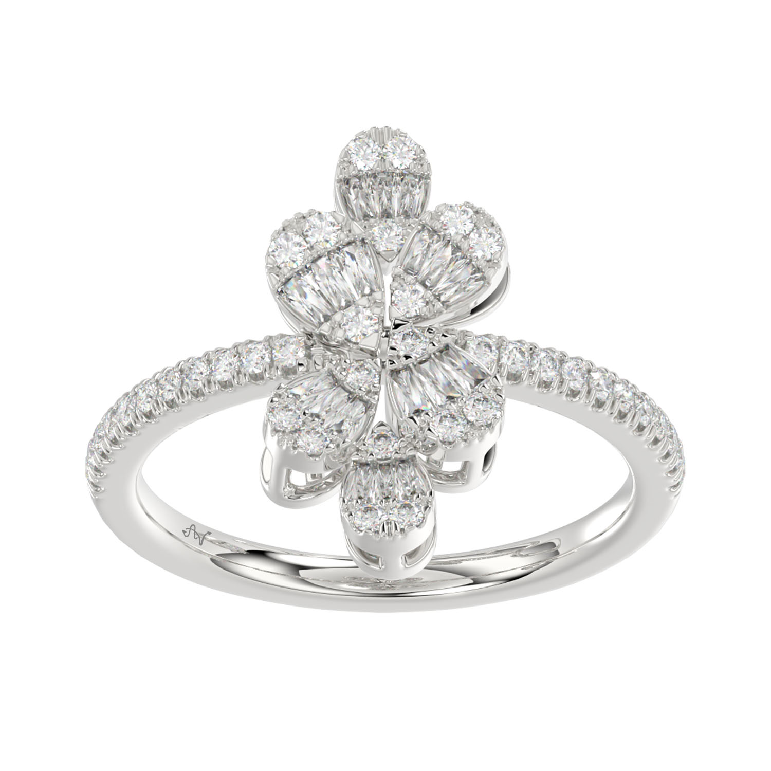 317398W.jpg LADIES RING 0.50CT ROUND/BAGUETTE DIAMOND 14K WHITE GOLD - Image 1