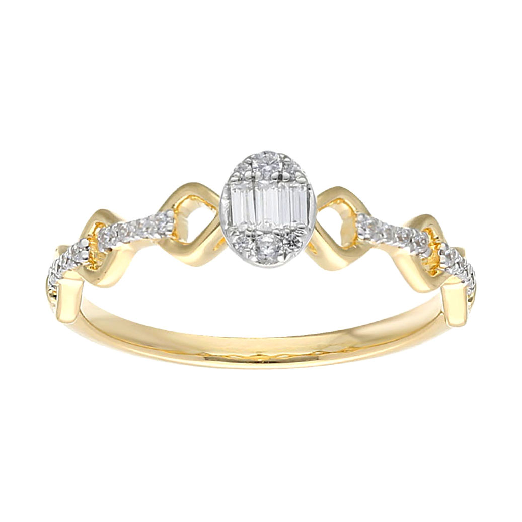 329100Y-10K.jpg 0.15Ct Fashion Cluster Ring For Women 10K Yellow Gold Baguette & Round Cut - Image 1