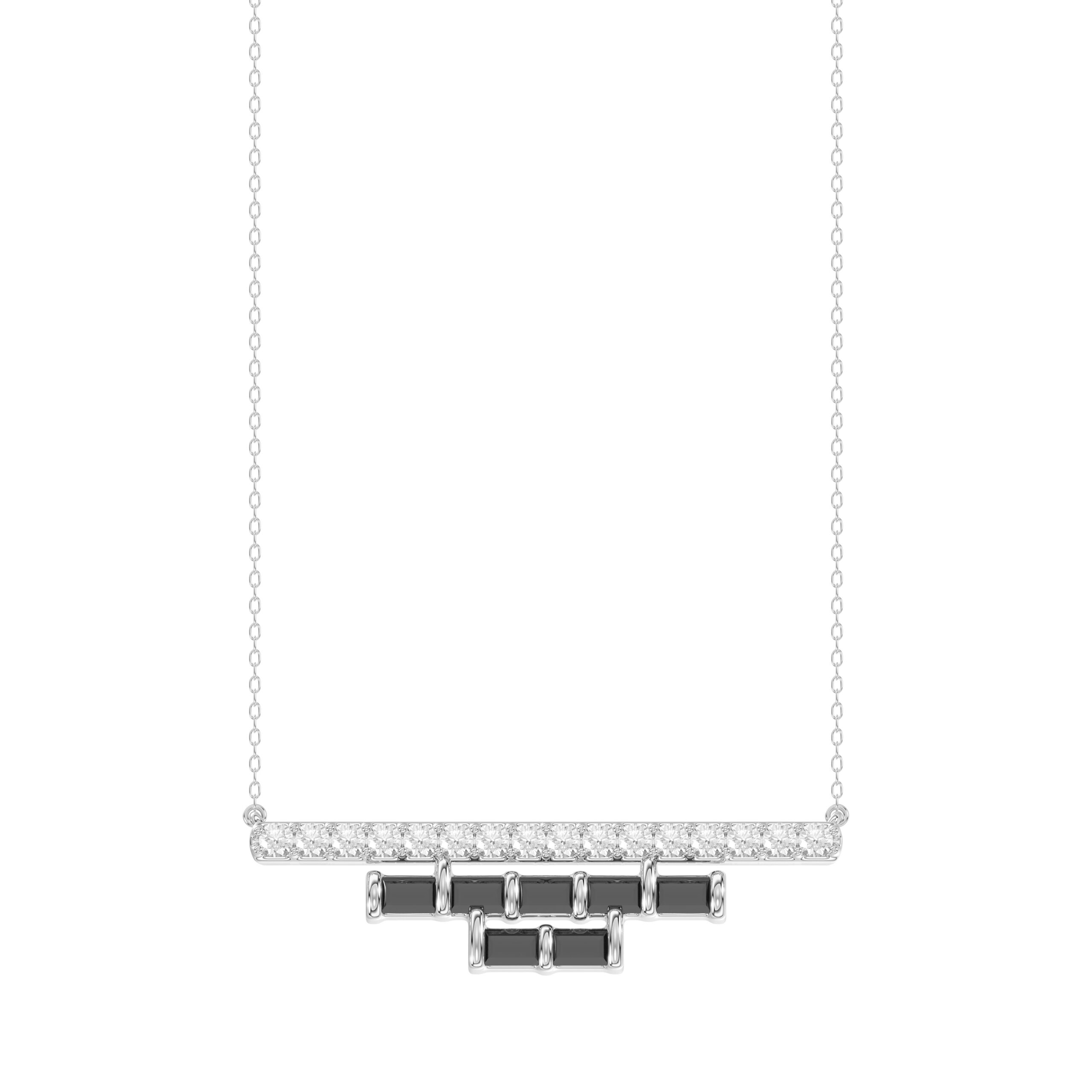 332444W.jpg LADIES NECKLACE 0.50CT ROUND/BLACK/BAGUETTE DIAMOND 14K WHITE GOLD - Image 1