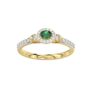 LADIES RING 0.33CT ROUND/GREEN EMERALD OVAL DIAMOND 14K YELLOW GOLD (CENTER STONE 0.15CT GREEN EMERALD OVAL DIAMOND)