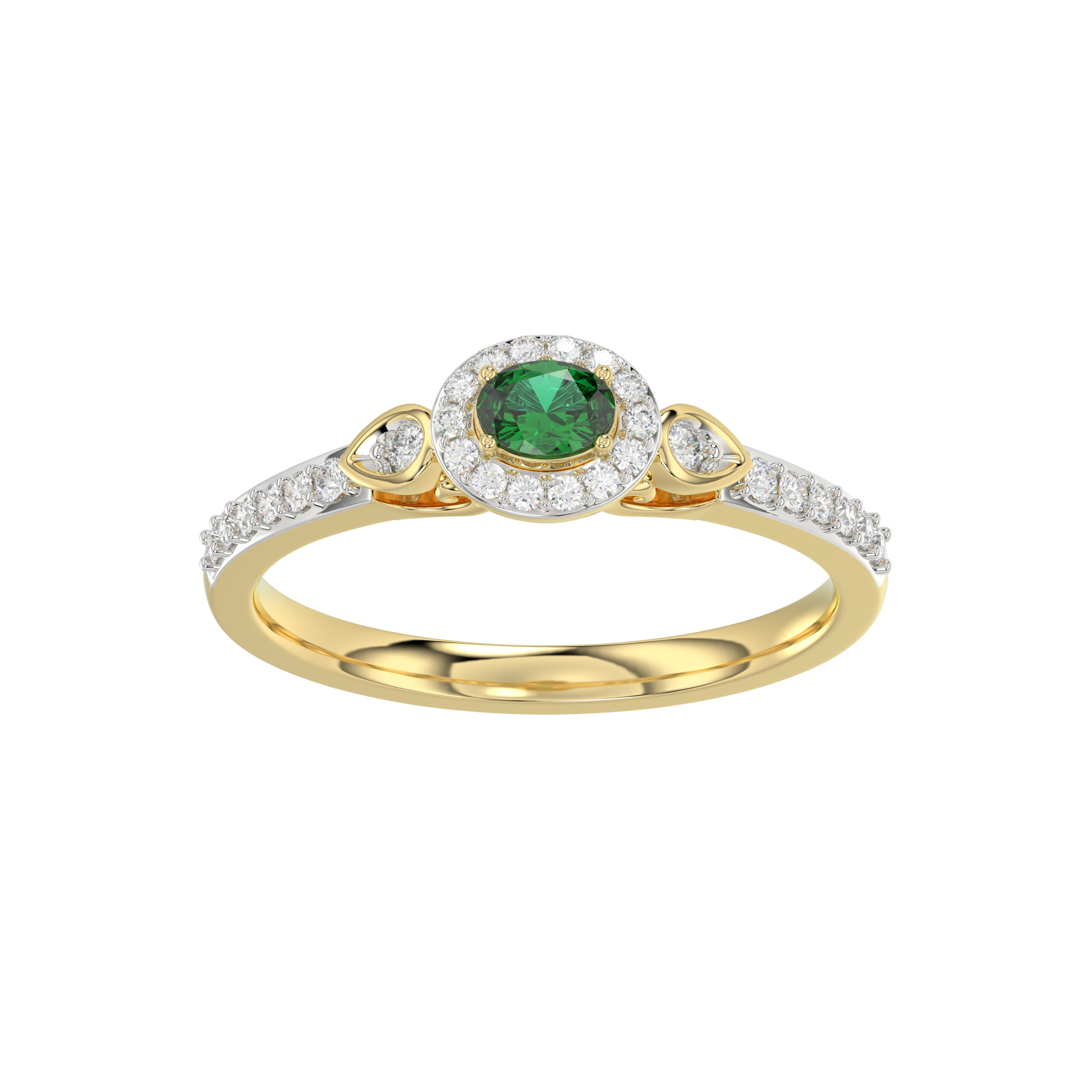 338338Y-NT-A.jpg LADIES RING 0.33CT ROUND/GREEN EMERALD OVAL DIAMOND 14K YELLOW GOLD (CENTER STONE 0.15CT GREEN EMERALD OVAL DIAMOND) - Image 1