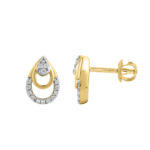 LADIES EARRINGS 0.13CT ROUND DIAMOND 14K YELLOW GOLD - Image 2