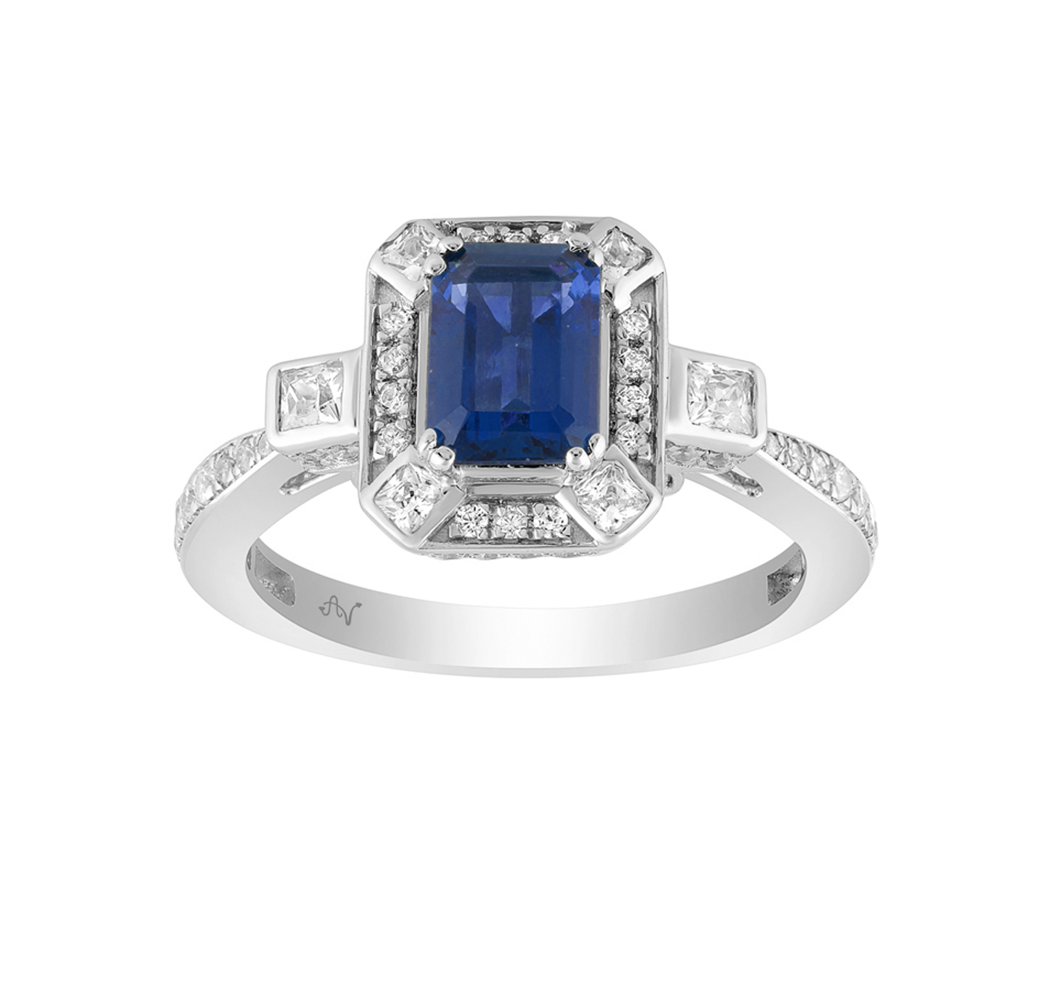 345569W-NT-A.jpg LADIES RING 1.50CT ROUND/PRINCESS/BLUE SAPPHIRE EMERALD DIAMOND 14K WHITE GOLD (CENTER STONE 0.90CT BLUE SAPPHIRE EMERALD DIAMOND) - Image 1