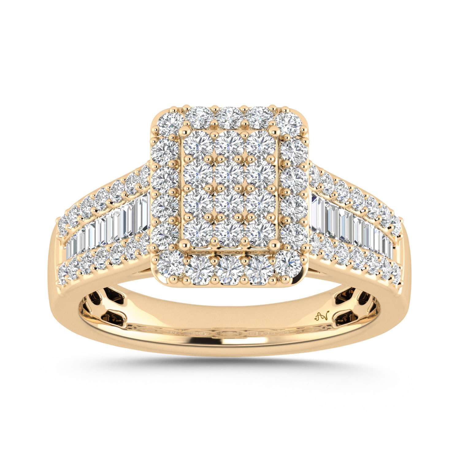 348243Y.jpg LADIES RING 1.00CT ROUND/BAGUETTE DIAMOND 10K YELLOW GOLD - Image 1