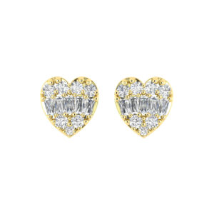 LADIES EARRINGS 0.25CT ROUND/BAGUETTE DIAMOND 14K YELLOW GOLD