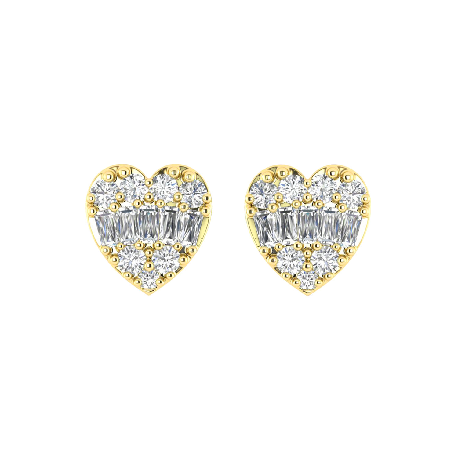 349742Y.jpg LADIES EARRINGS 0.25CT ROUND/BAGUETTE DIAMOND 14K YELLOW GOLD - Image 1