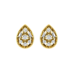 LADIES EARRINGS 0.20CT ROUND/BAGUETTE DIAMOND 10K YELLOW GOLD