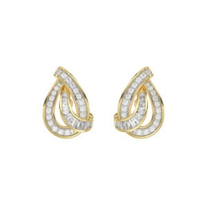 LADIES EARRING 0.20CT ROUND/BAGUETTE DIAMOND 10K YELLOW GOLD