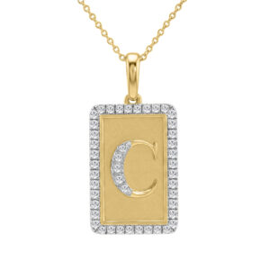 Elegant Ladies 0.20Ct Round Diamond “C Alphabet Fashion Pendant With Chain – 10K Yellow Gold