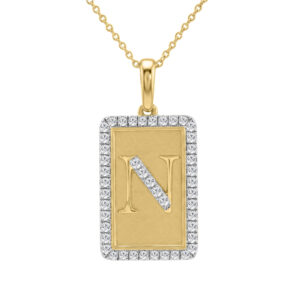 Elegant Ladies 0.20Ct Round Diamond “N Alphabet Fashion Pendant With Chain – 10K Yellow Gold