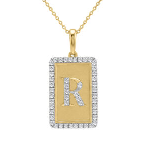 Elegant Ladies 0.20Ct Round Diamond “R Alphabet Fashion Pendant With Chain – 10K Yellow Gold