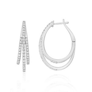 14K WHITE GOLD 1/2CT ROUND DIAMOND LADIES HOOP EARRINGS