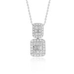 14K WHITE GOLD 1/2CT ROUND/BAGUETTE DIAMOND LADIES PENDANT WITH CHAIN