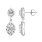 14K WHITE GOLD 3/4CT ROUND/BAGUETTE DIAMOND LADIES EARRINGS