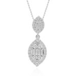 14K WHITE GOLD 1/2CT ROUND/BAGUETTE DIAMOND LADIES PENDANT WITH CHAIN