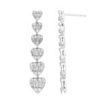 14K WHITE GOLD 1 1/2CT ROUND/BAGUETTE DIAMOND  EARRINGS