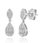 14K WHITE GOLD 5/8CT ROUND/BAGUETTE DIAMOND LADIES EARRINGS
