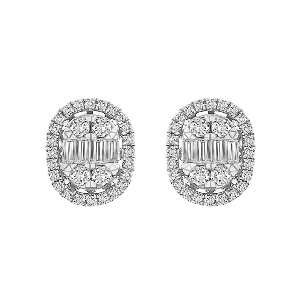 VA11933W-1201x1201.jpg 14K WHITE GOLD 1/2CT ROUND/BAGUETTE DIAMOND LADIES EARRINGS - Image 1