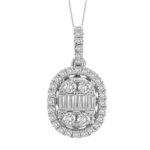 14K WHITE GOLD 1/2CT ROUND/BAGUETTE DIAMOND LADIES PENDANT WITH CHAIN