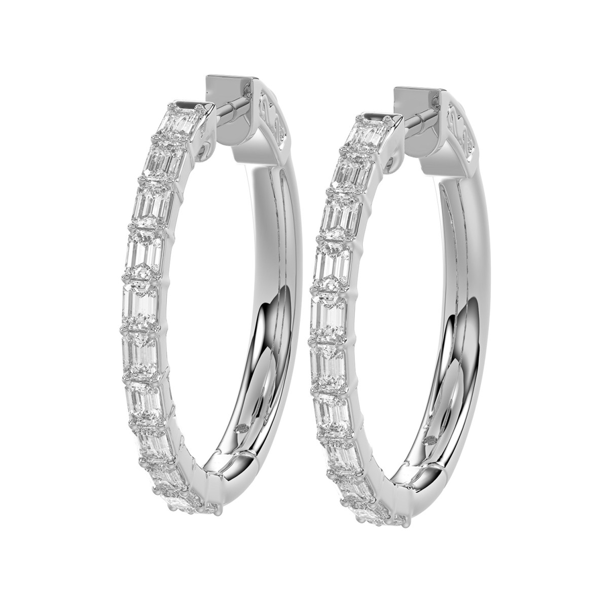 VA12310W-1201x1201.jpg 14K WHITE GOLD 2 1/4CT EMERALD DIAMOND LADIES HOOP EARRINGS - Image 1