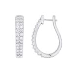 14K WHITE GOLD 1 1/2CT ROUND DIAMOND LADIES HOOPS EARRINGS