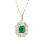 14K YELLOW GOLD 1CT ROUND/BAGUETTE/EMERALD DIAMOND LADIES PENDANT WITH CHAIN(COLOR STONE GREEN EMERALD DIAMOND 5/8CT)