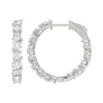 14K WHITE GOLD 2CT ROUND/MARQUISE DIAMOND LADIES HOOP EARRINGS - Image 2